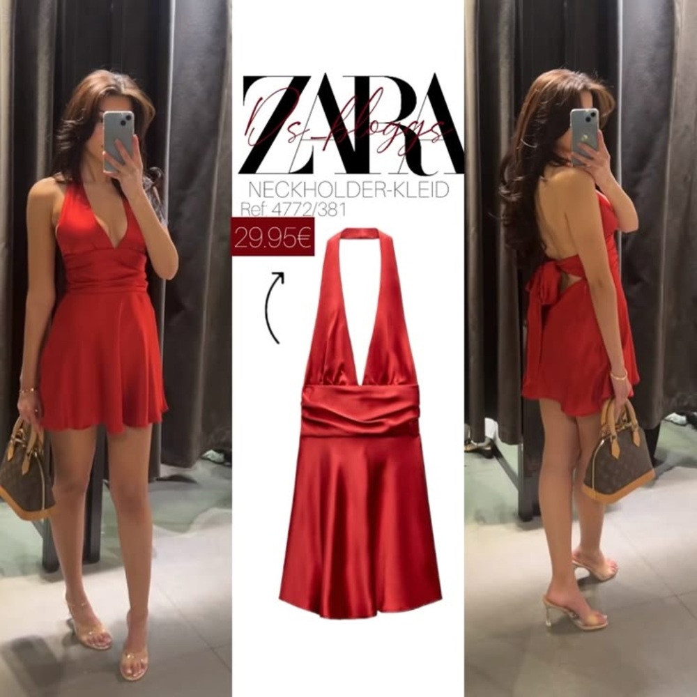 Zara Red Backless Halter Cocktail Dress